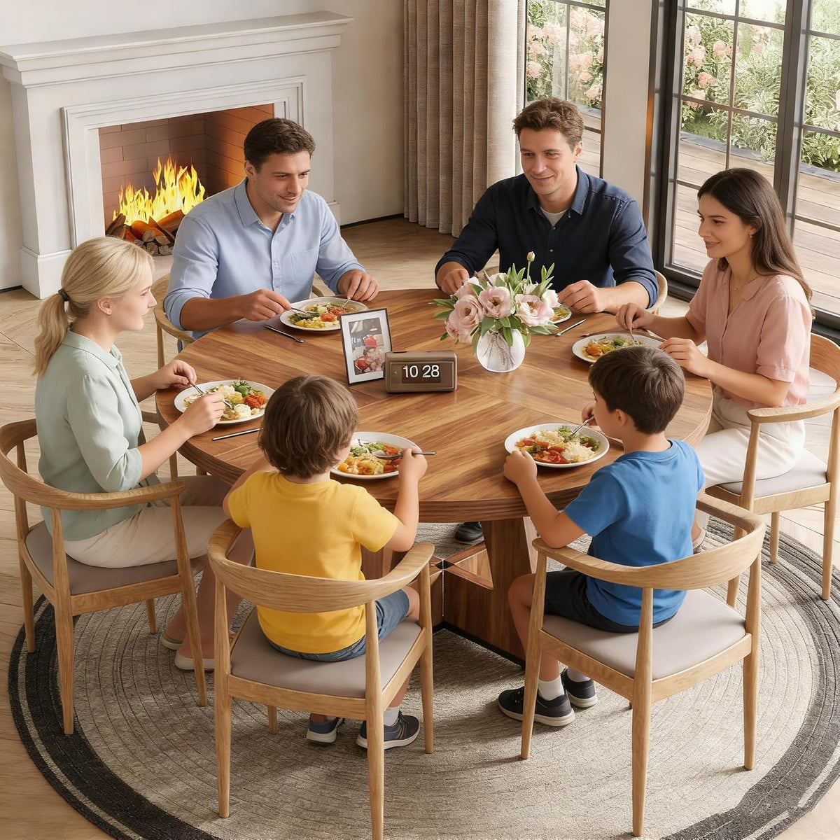 LITTLE TREE Round Dining Table for 4-6 People, 47 Inches Dining Room Table with Wooden Pedestal Base, Brown Dinner Tables, Circle Kitchen Tables for Kitchen, Living Room(Table Only)