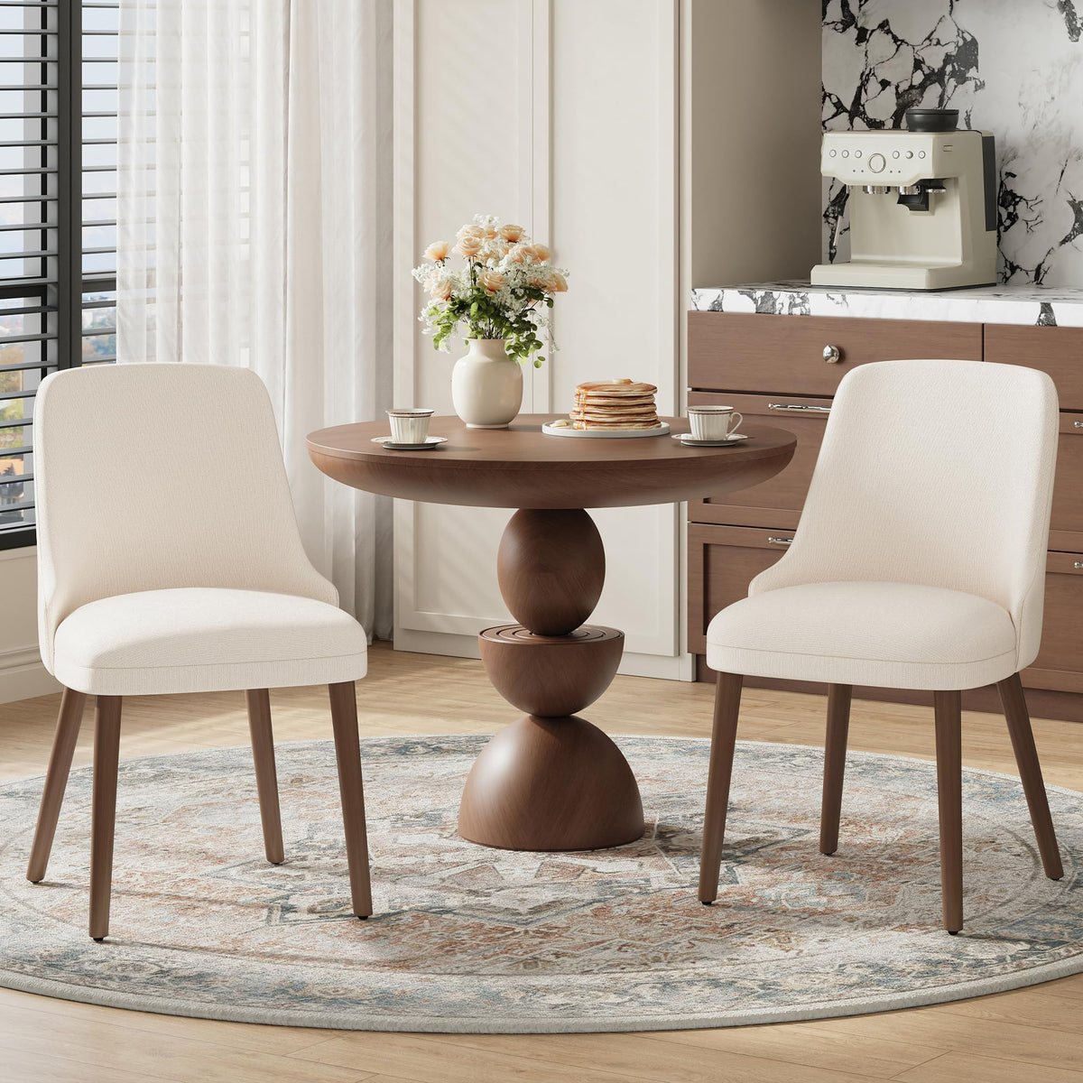 MALOL Upholstered Dining Chairs Set of 4 with High-Back, Beige