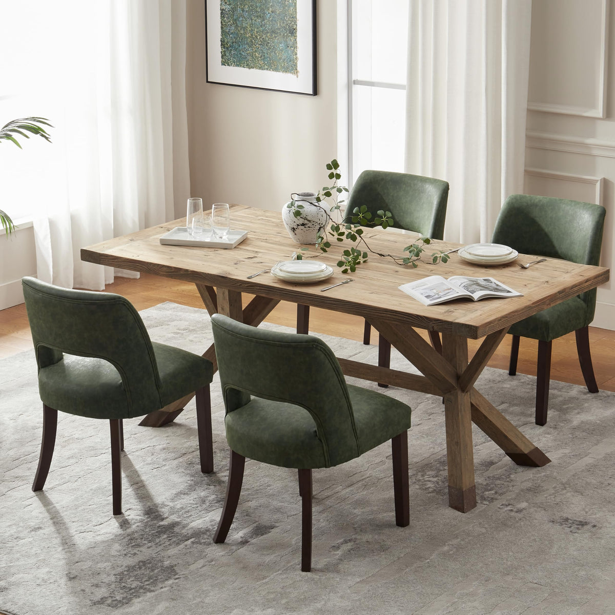 VKNOW Modern Dining Chairs Set of 4 with Rubberwood Legs, Beige