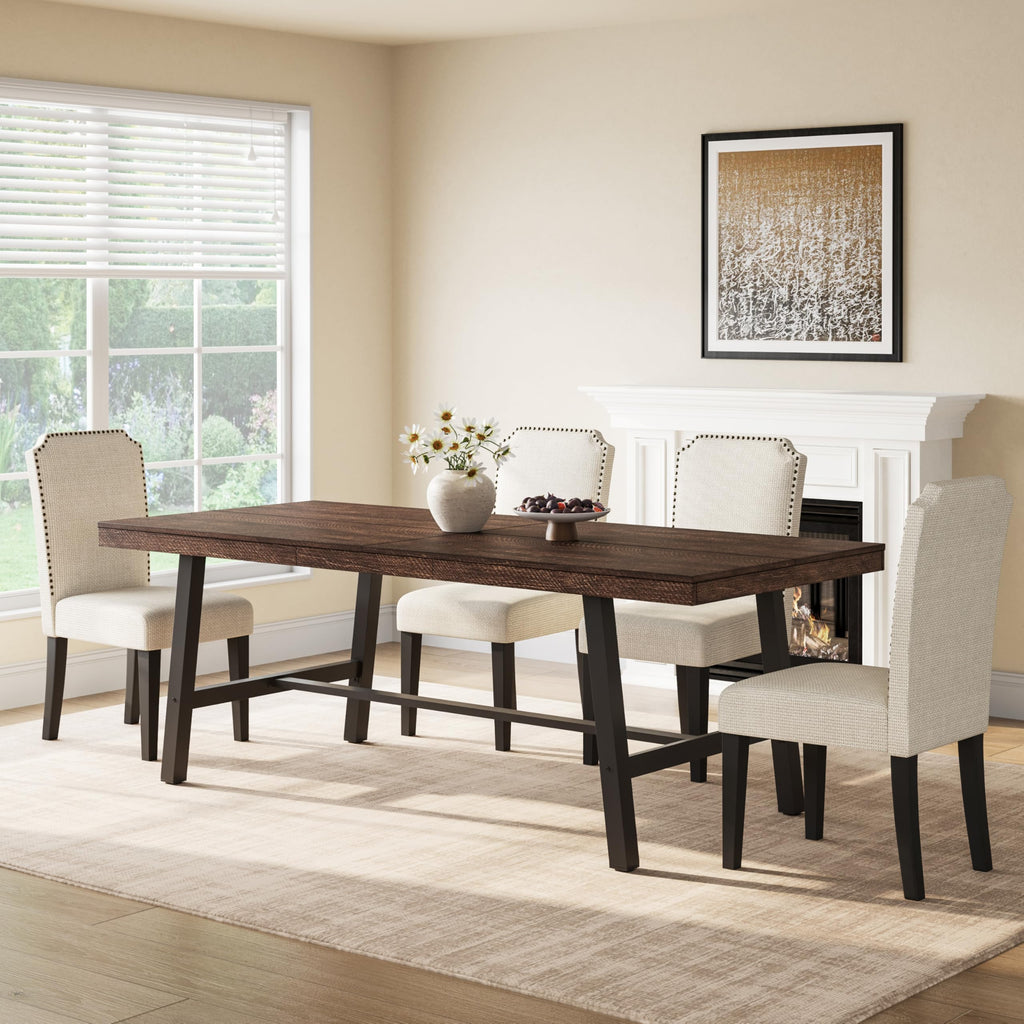 GarveeHome Industrial Dining Table for 6-8 People, 70.87" Long Large Kitchen Table with Sturdy Metal Frame, Rectangular Counter for Dinner, Kitchen, Dining Room (Natural, 71" Non-extendable)