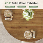 47.3" Solid Wood Dining Table for 4-6, Round Wood Kitchen Table