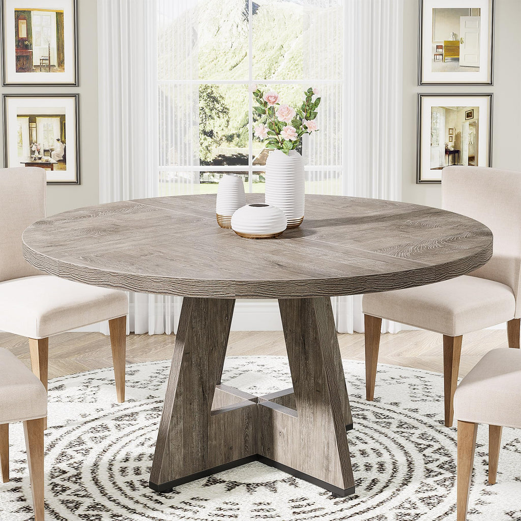 Tribesigns 47 inch Round Dining Table Wood Kitchen Table for Dining Room, 47" Dinner Room Tables for 4-6, Farmhouse Accent Furniture with Wooden Tabletop and Cross Base, Black