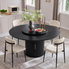 55" Fluted Round Dining Table for 4-6, Mid-Century Modern Kitchen Table with Rotating Tray, 2-Tier Storage Shelf, Wood Sliding Doors and Pedestal Base, Walnut