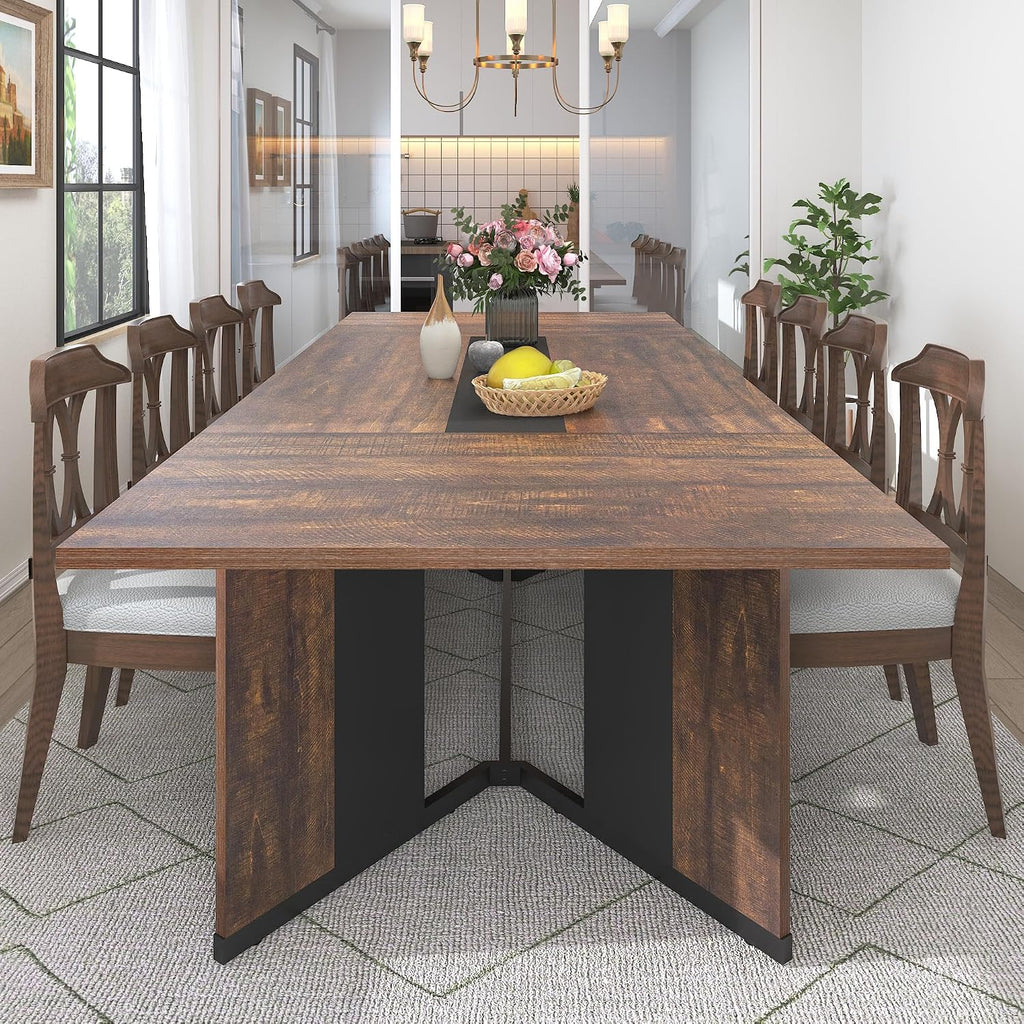 Hlivelood 94Inch Large Dining Table for 8 10 People,Wooden Rectangular Kitchen Table W/Waterproof Tabletop,Large Rectangle Furniture W/Adjustable Legs,Brown Dinner Table for Kitchen Dining Room(94IN)