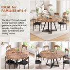 Jocoevol 51" Round Dining Table Kitchen Dining Room Circle Dinner Pedestal Table for 4 6 8, Space Saving Wood Kitchen & Dining Room Furniture (Rustic Brwon)