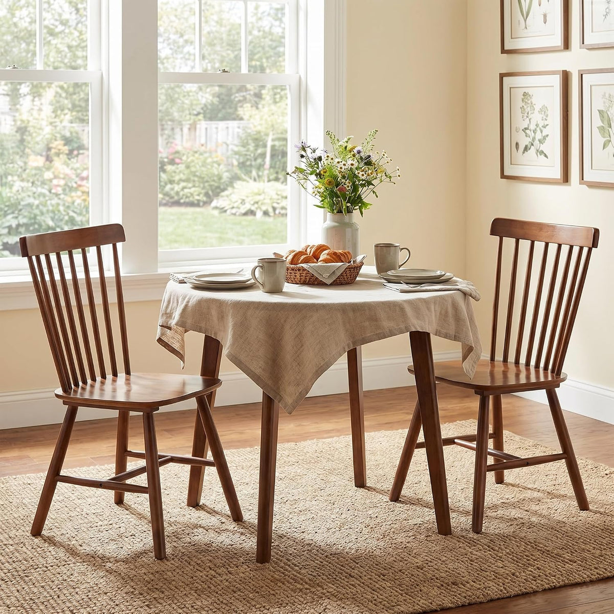 Windsor Dining Chairs Set of 6, Spindle Back Wooden Chairs