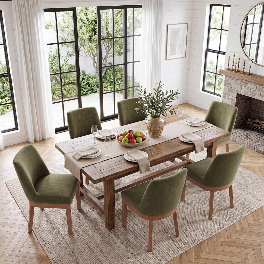 HNY Modern Dining Chairs Set of 6 with Comfortable Back Support, Farmhouse Soft Linen Upholstered Kitchen Dining Room Chairs with Solid Wood Legs, Armless Accent Side Chairs for Living Room, Beige