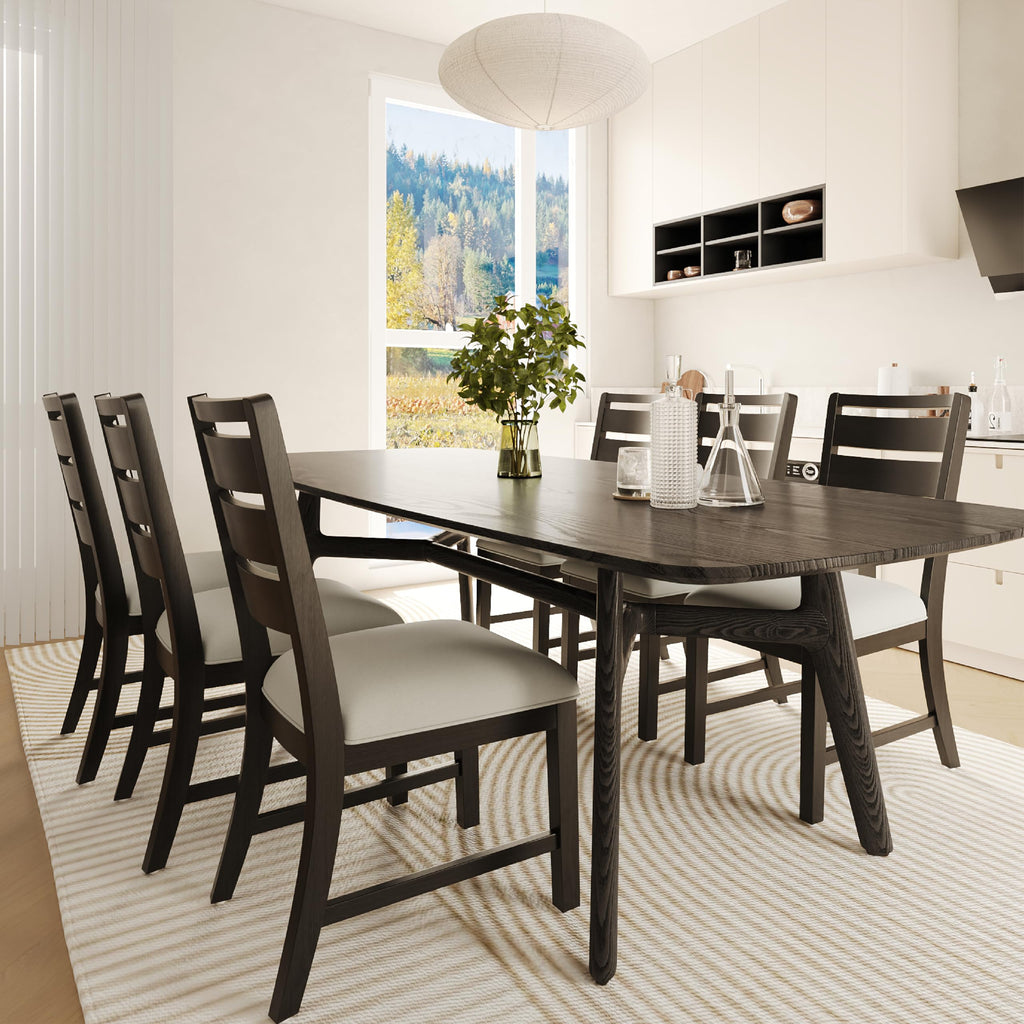 COLAMY Wooden Dining Chairs Set of 6, Farmhouse Upholstered Dining Room Chairs with 3.5" Thick Cushion, FSC Solid Wood Ladder Back Kitchen Chairs for Home and Restaurant, Easy Clean,Brown