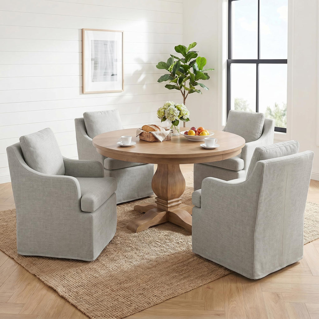 VKNOW Upholstered Dining Chairs Set of 2, Dining Room Chairs with Casters