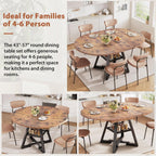 43‘’-57‘’ Extendable Round Dining Table for 4-6, Modern Industrial Kitchen Oval Dining Table with Removable Leaves, Space Saving Pedestal Base with Storage Shelf for Kitchen Living Room (Rustic)