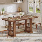 DWVO 70" Farmhouse Rectangular Dining Table for 6-8, Wooden, Dark Walnut