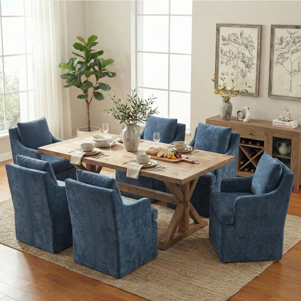 VKNOW Upholstered Dining Chairs Set of 2, Dining Room Chairs with Casters