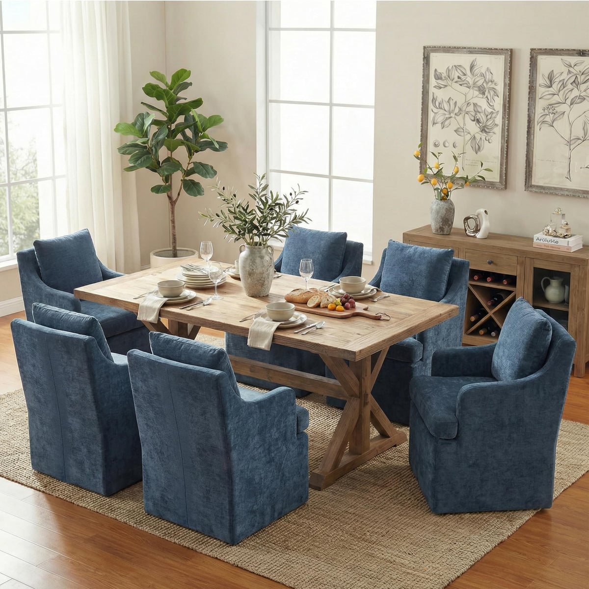 VKNOW Upholstered Dining Chairs Set of 2, Dining Room Chairs with Casters