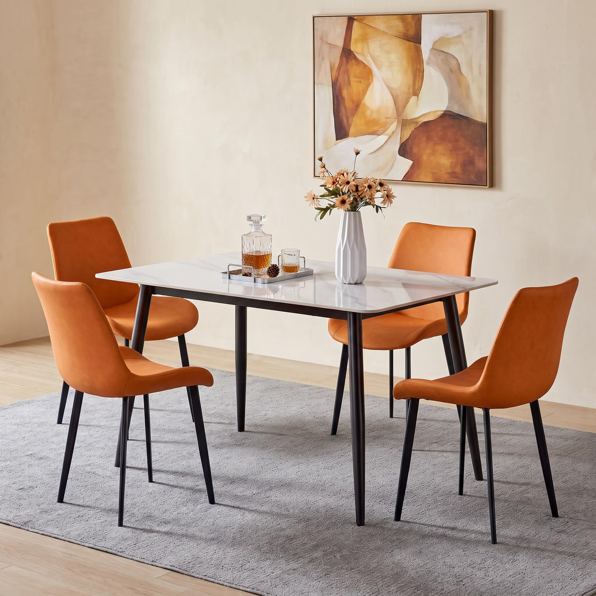 63" Sintered Stone Dining Table, Modern Kitchen Table with Marble Top, Rectangular Dining Table with Black Metal Legs for Small Space Living Room,Kitchen,Office,Cafe, Pandora Beige