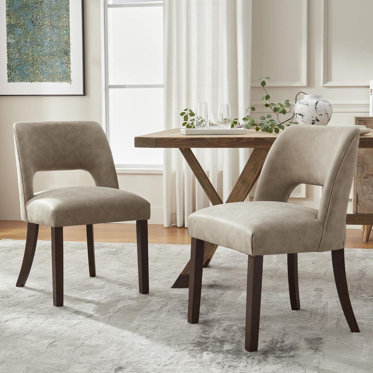 VKNOW Modern Dining Chairs Set of 4 with Rubberwood Legs, Beige