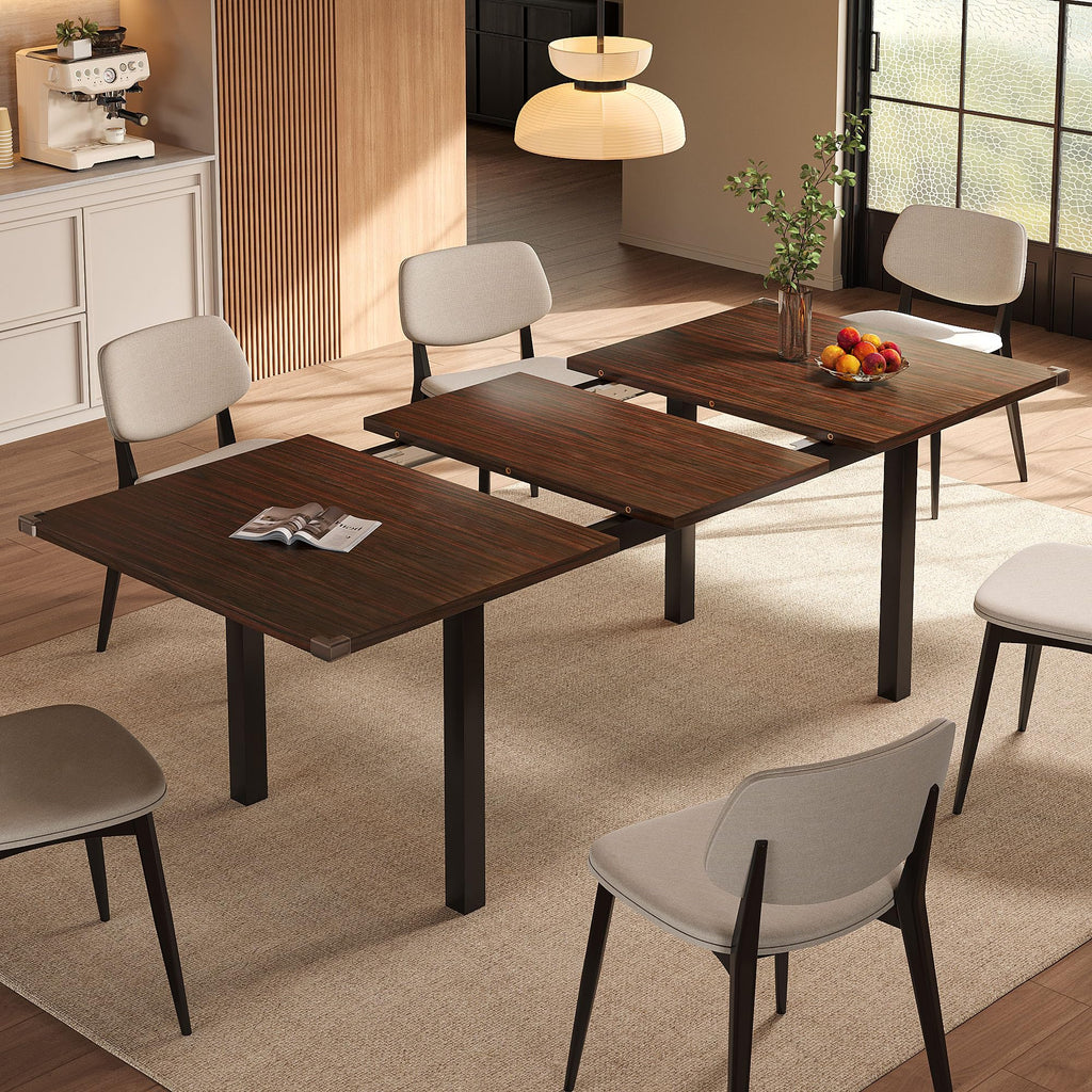Einhomn Extendable Dining Table for 4-6, 63" Modern Kitchen Table, Farmhouse Dining Room Tables for Dining, Kitchen, Office, Living Room, Rectangular Wooden Tables, Space Saving (Walnut)
