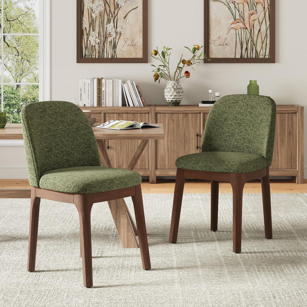 MALOL Wooden Dining Chairs Set of 6, Upholstered Kitchen & Dining Room Chairs with Thickened Wooden Legs, Farmhouse Side Chairs, Beige