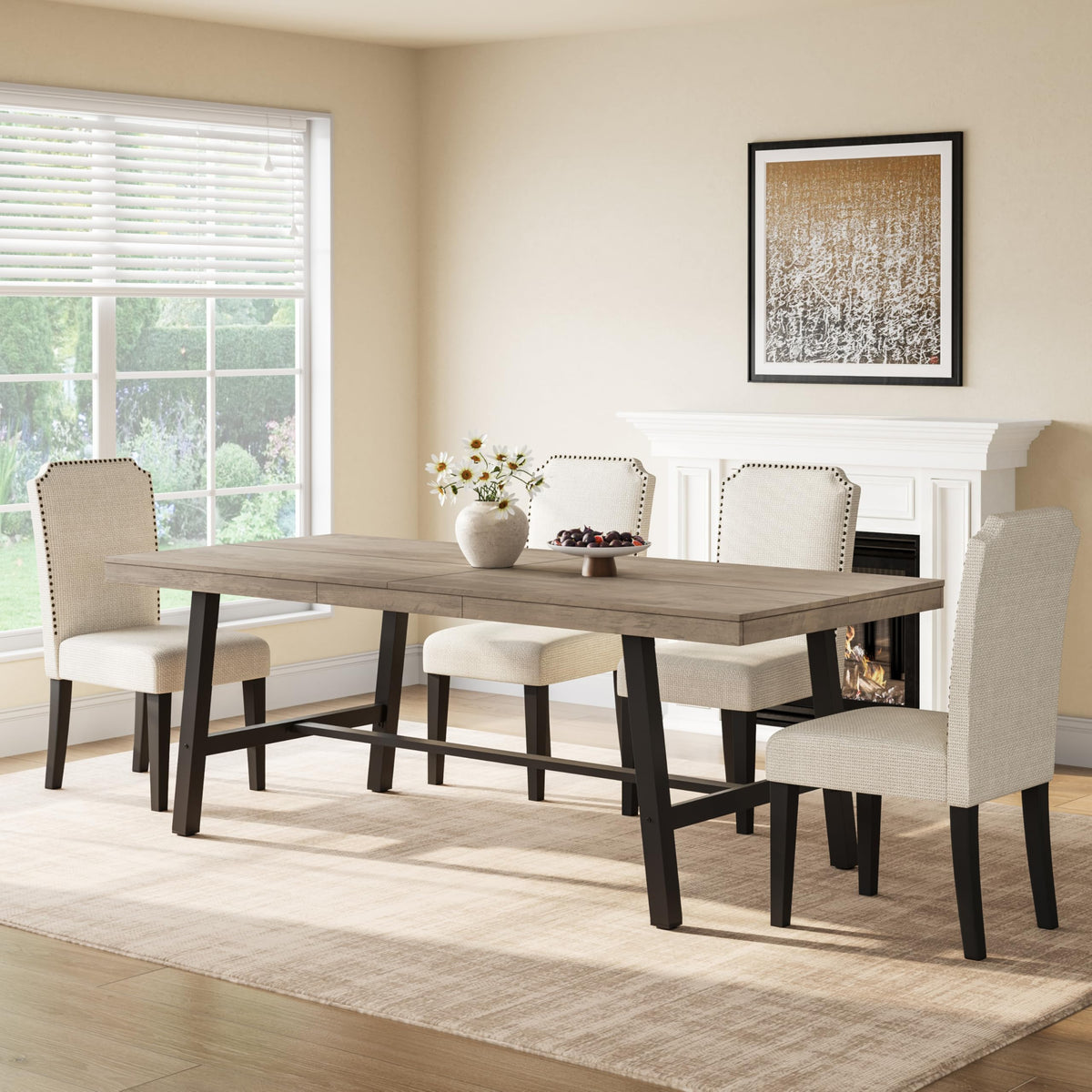 GarveeHome Industrial Dining Table for 6-8 People, 70.87" Long Large Kitchen Table with Sturdy Metal Frame, Rectangular Counter for Dinner, Kitchen, Dining Room (Natural, 71" Non-extendable)