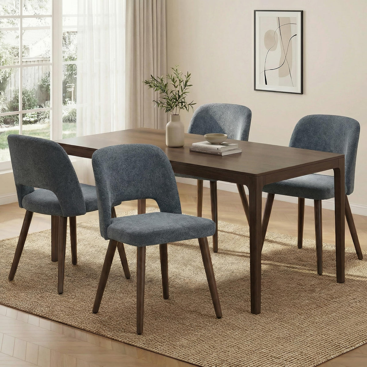 Usaint Wooden Dining Chairs Set of 4, Fabric Dining Room Chairs, Green