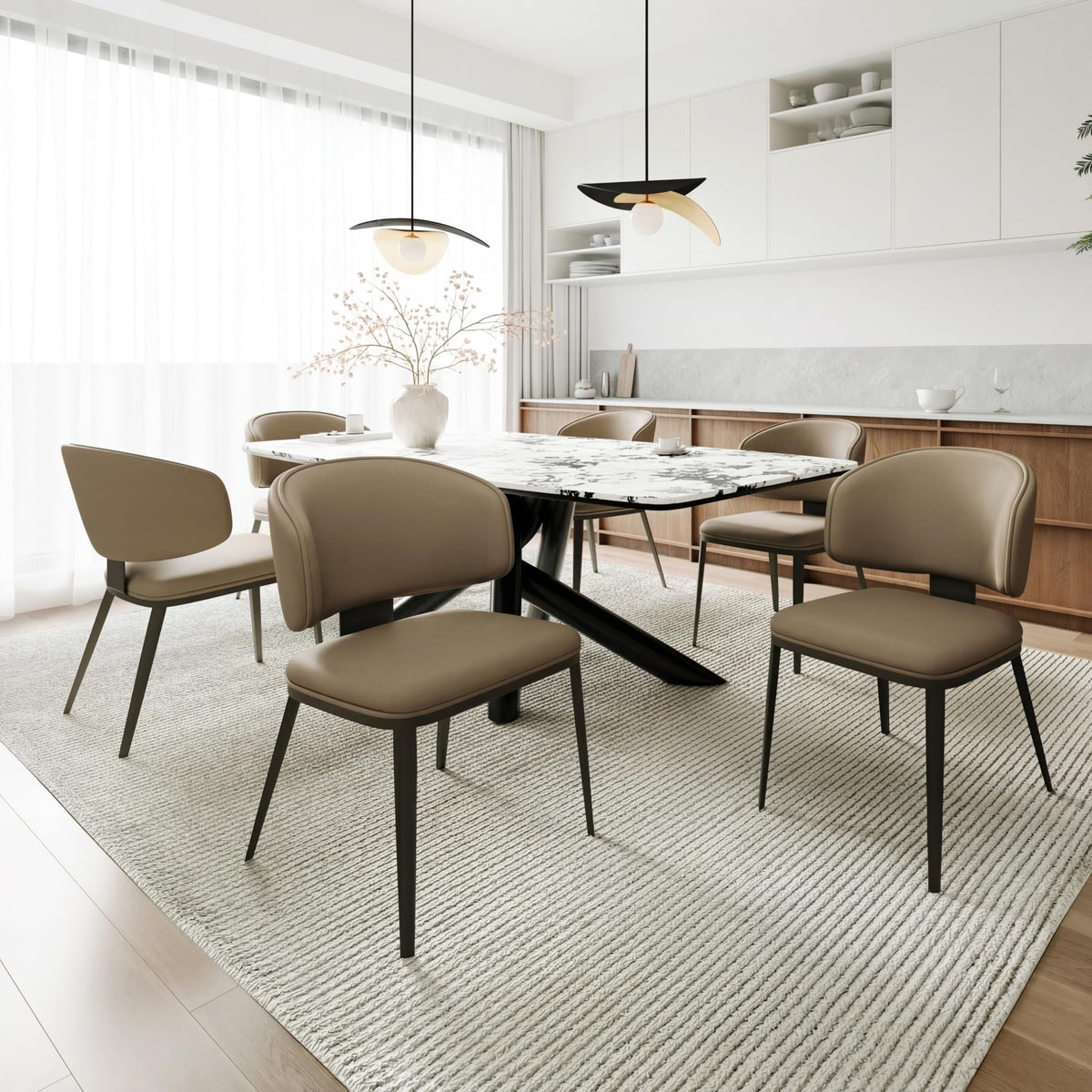 Dining Chairs Set of 4 Faux Leather Dining Chairs, Milk Coffee