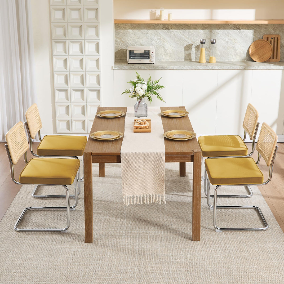 Zesthouse Natural Rattan Dining Chairs Set of 2, Modern Cesca Kitchen Chair