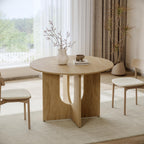 MECHYIN Round Dining Table for 4, 43" Mid Century Kitchen Table with Sculptural U-Shaped Pedestal Base, Walnut Dinner Table for Kitchen, Dining Room, Apartment