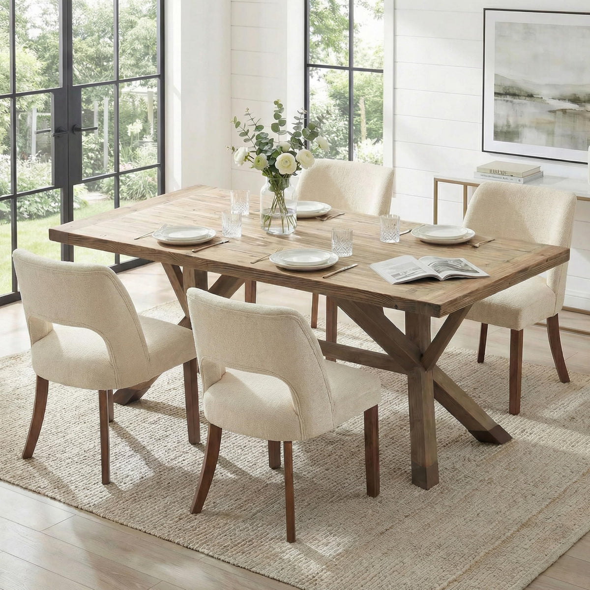 keoni Wooden Dining Chairs Set of 4 with Black Rubberwood Legs and Backrest