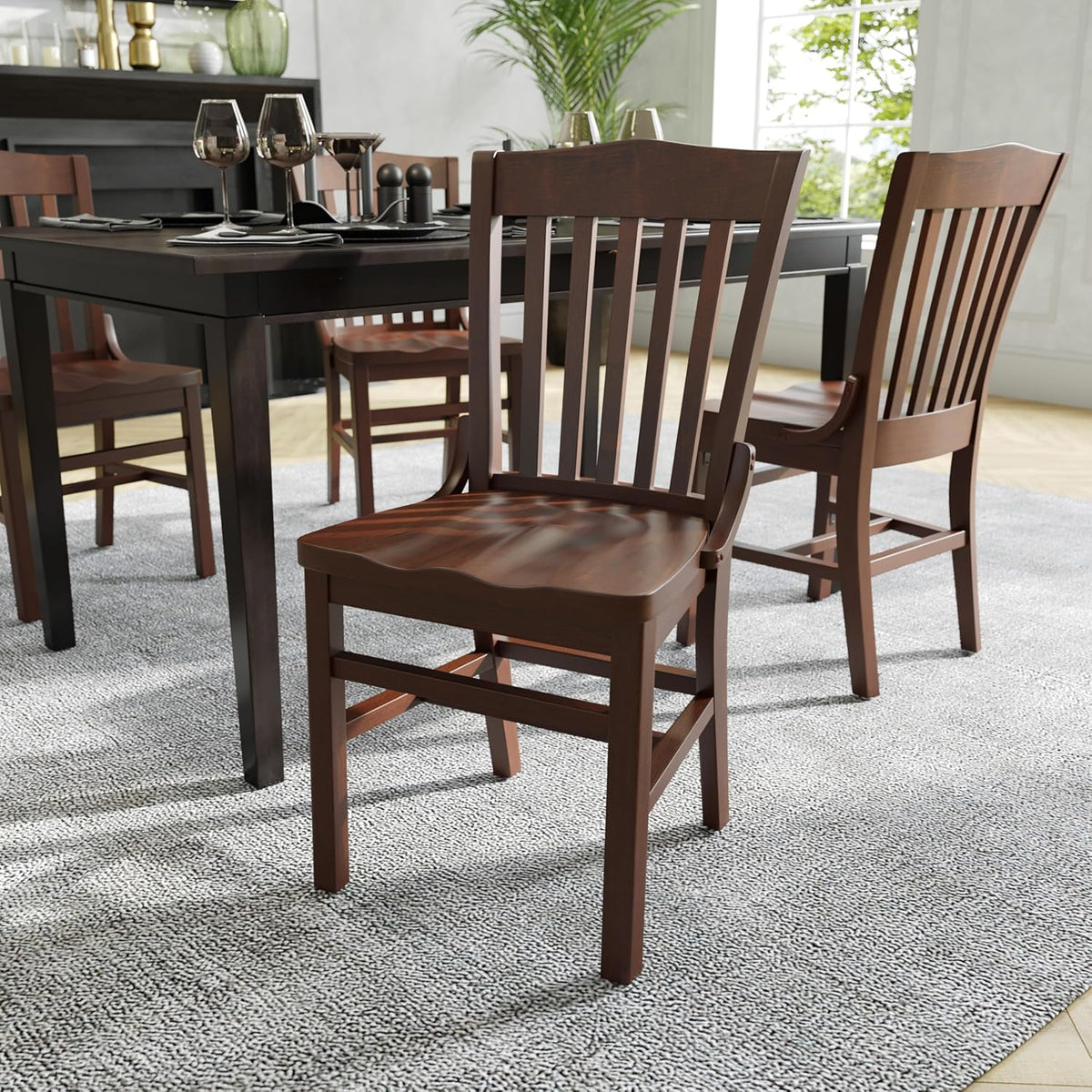 Flash Furniture Hercules Wood School House Back Restaurant Chair, Walnut