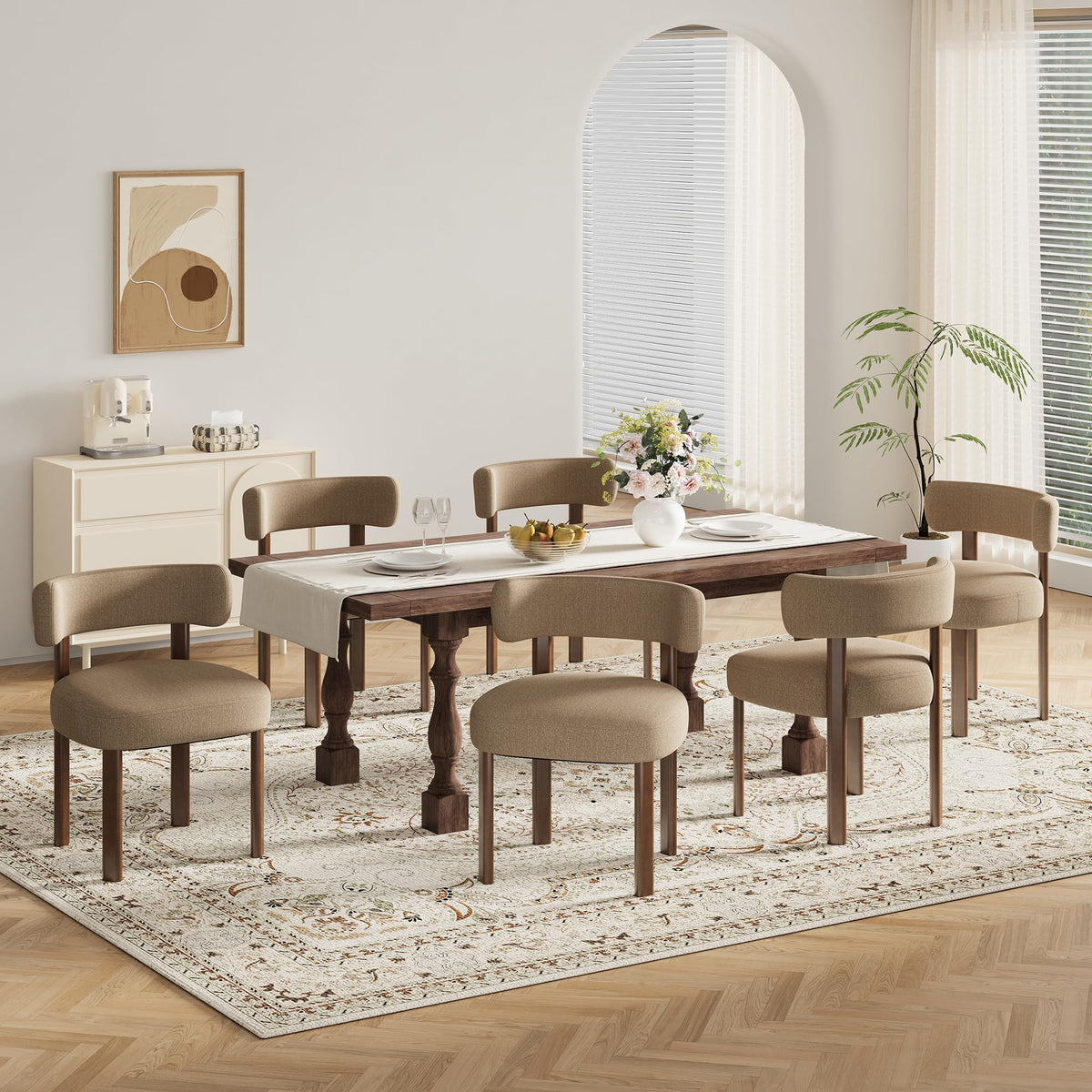 Wooden Dining Chairs Set of 2, Upholstered Kitchen Chairs with Solid Wood Legs, Mid Century Dining Room Chair with Ergonomic Curved Backrest for Kitchen Dining Vanity, Green