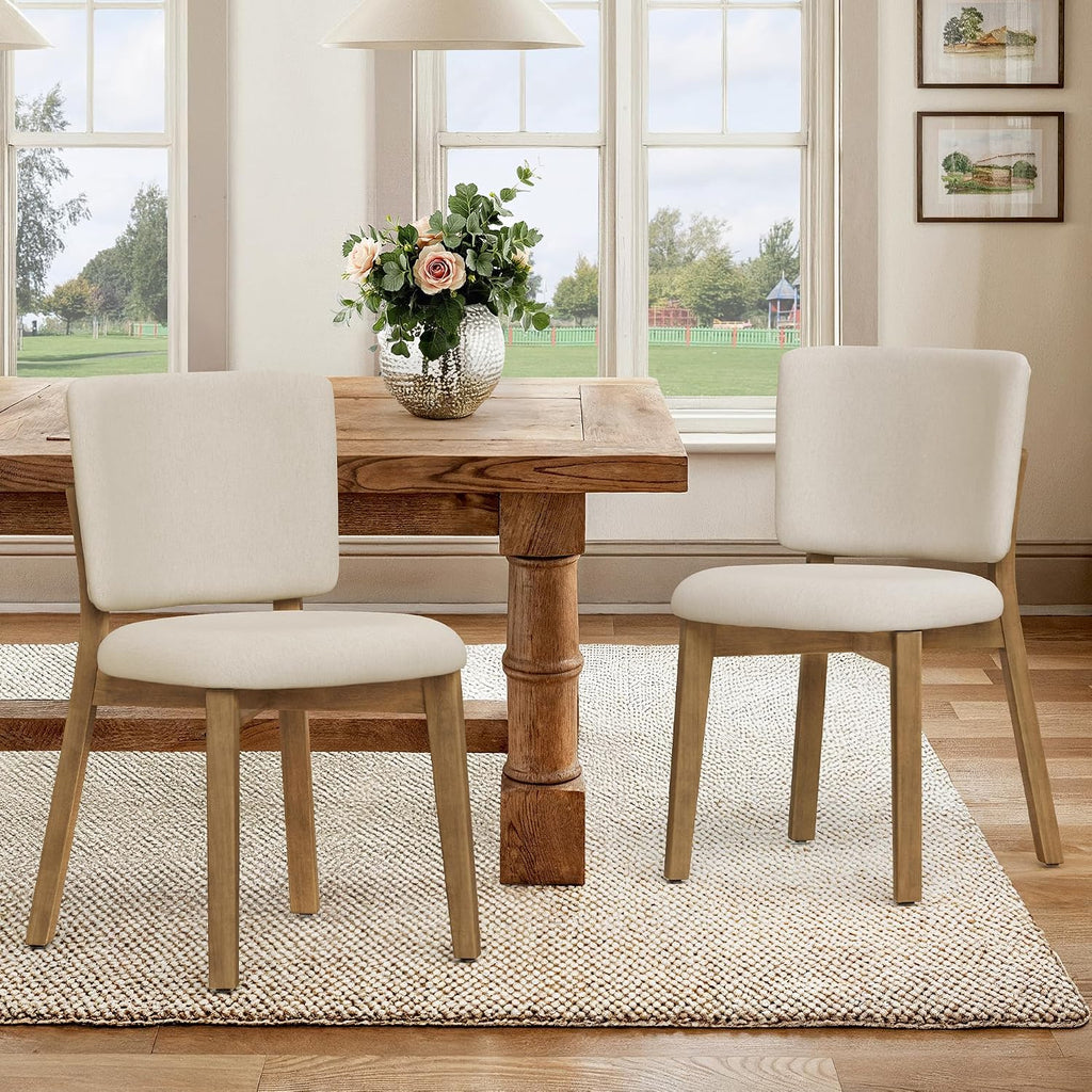LUE BONA Linen Farmhouse Dining Chairs Set of 4, Natural Wood Leg