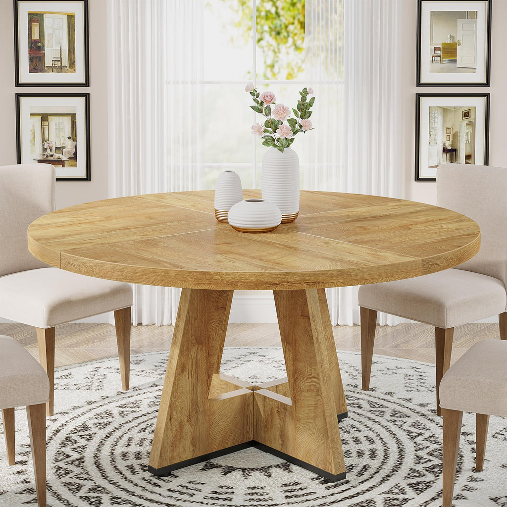 Tribesigns 47 inch Round Dining Table Wood Kitchen Table for Dining Room, 47" Dinner Room Tables for 4-6, Farmhouse Accent Furniture with Wooden Tabletop and Cross Base, Black