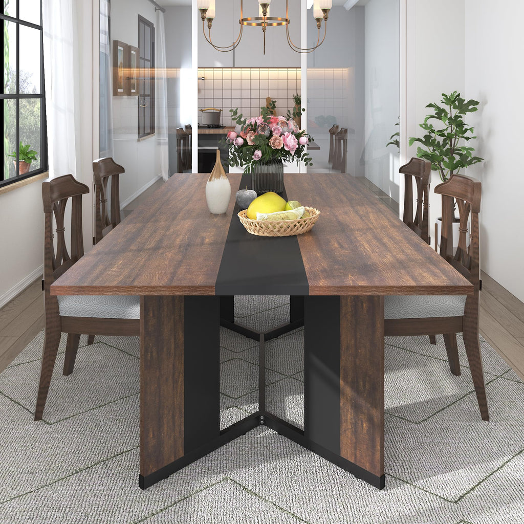 Hlivelood 94Inch Large Dining Table for 8 10 People,Wooden Rectangular Kitchen Table W/Waterproof Tabletop,Large Rectangle Furniture W/Adjustable Legs,Brown Dinner Table for Kitchen Dining Room(94IN)