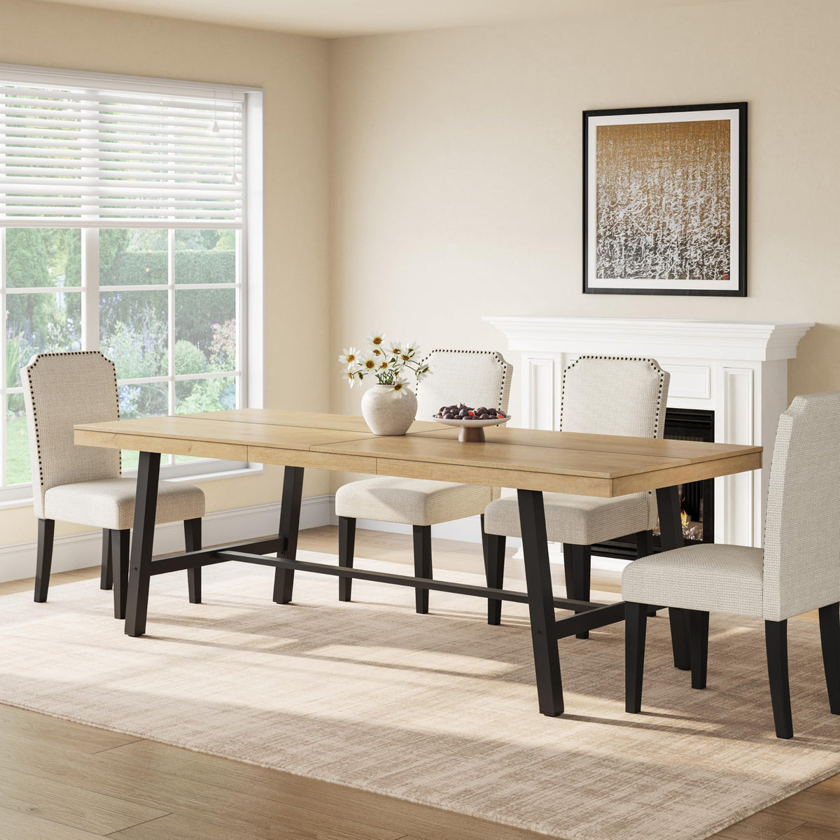 GarveeHome Industrial Dining Table for 6-8 People, 70.87" Long Large Kitchen Table with Sturdy Metal Frame, Rectangular Counter for Dinner, Kitchen, Dining Room (Natural, 71" Non-extendable)