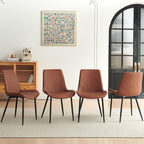 PU Leather Dining Chairs Set of 4, Modern Armless Dining Room Chairs, Comfy Upholstered Kitchen Chairs with Backrest, Black Metal Legs for Living Room, Dinning Room, Beige