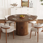 47 inch Round Dining Table for 4-6, Dinner Table with 2-Layer Storage Shelf, Morden Circle Kitchen Table with Wooden Strip Base and Wood Slide Door for Home Dining Room, Living Room, Walnut