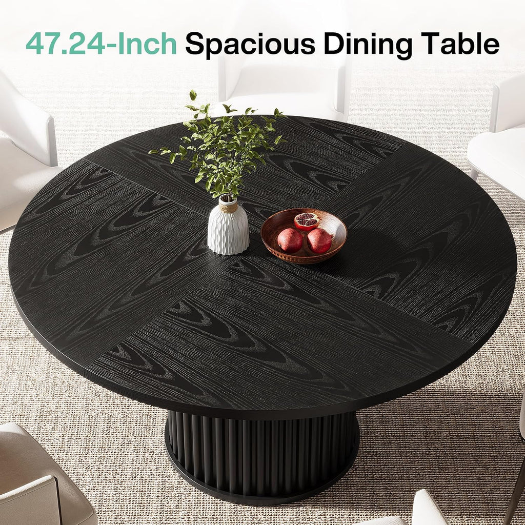 Tribesigns 47.24" Black Round Dining Table for 4-6 People