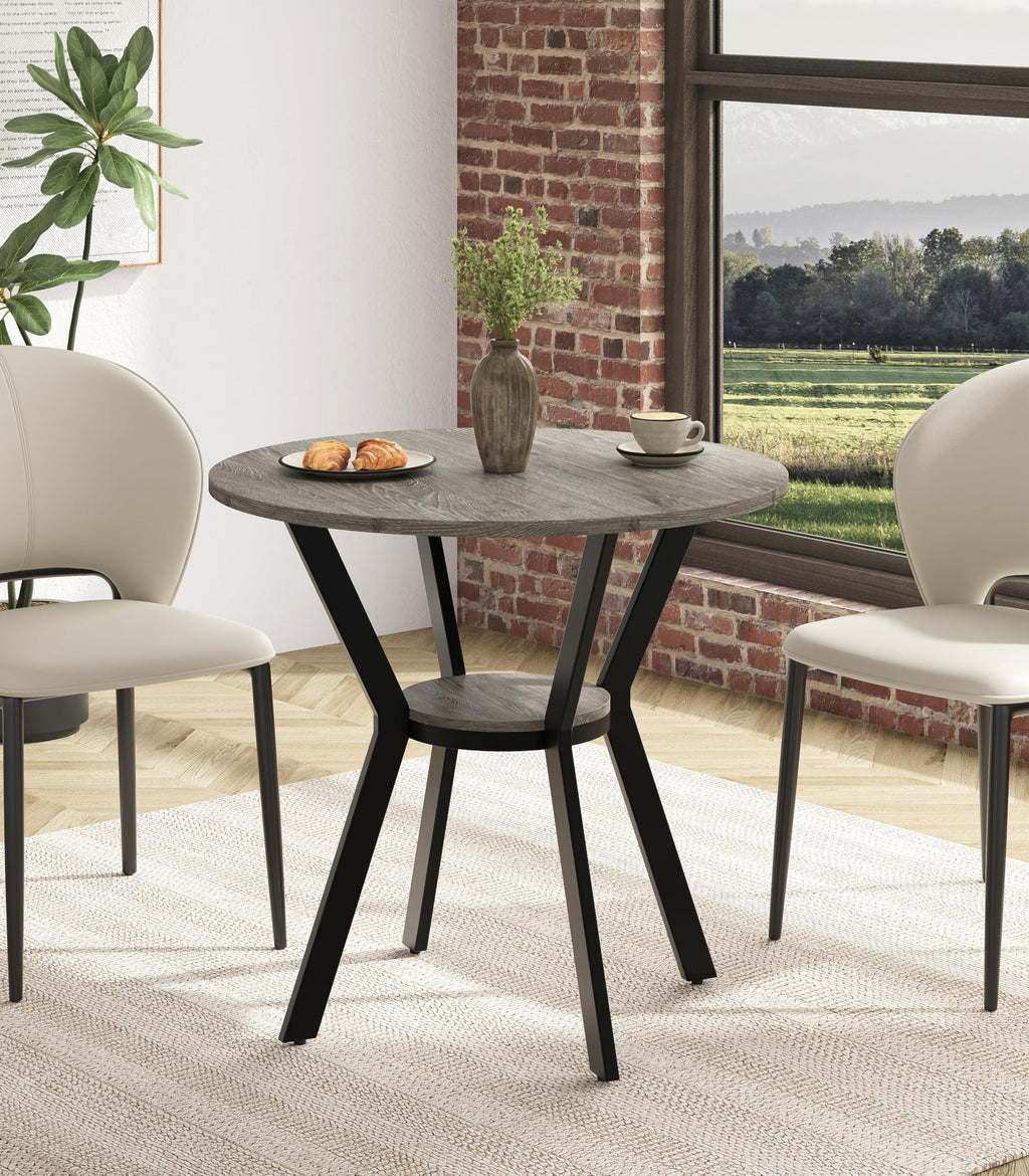 42" Round Dining Table for 4, Farmhouse Kitchen Table with Storage, Space Saving Circle Dinner Table, Rustic Wood Kitchen & Dining Room Tables with Metal Legs for Home, Apartment, Office, Restaurant