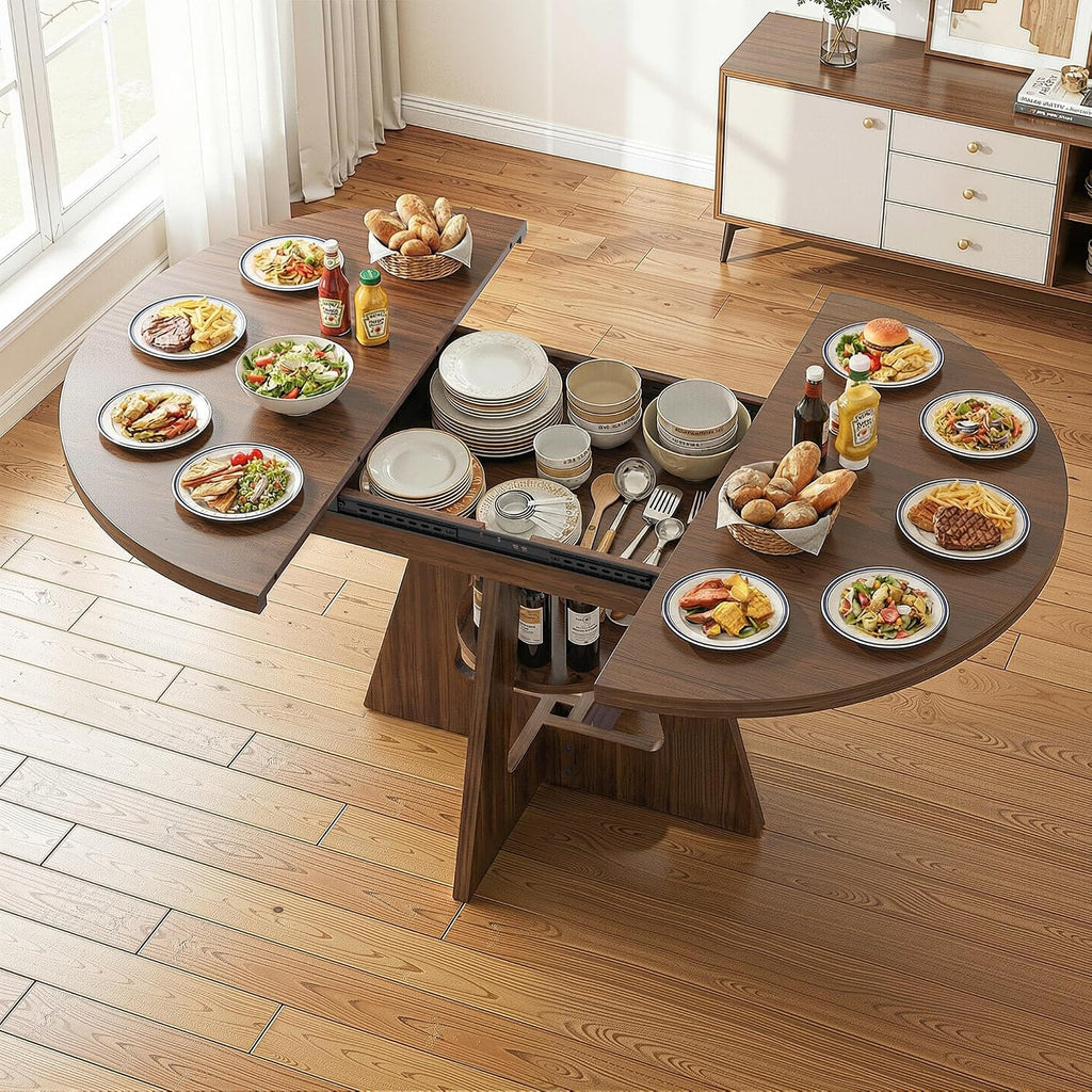 47.2"-63" Extendable Round Dining Table for 4-8, Kitchen Table