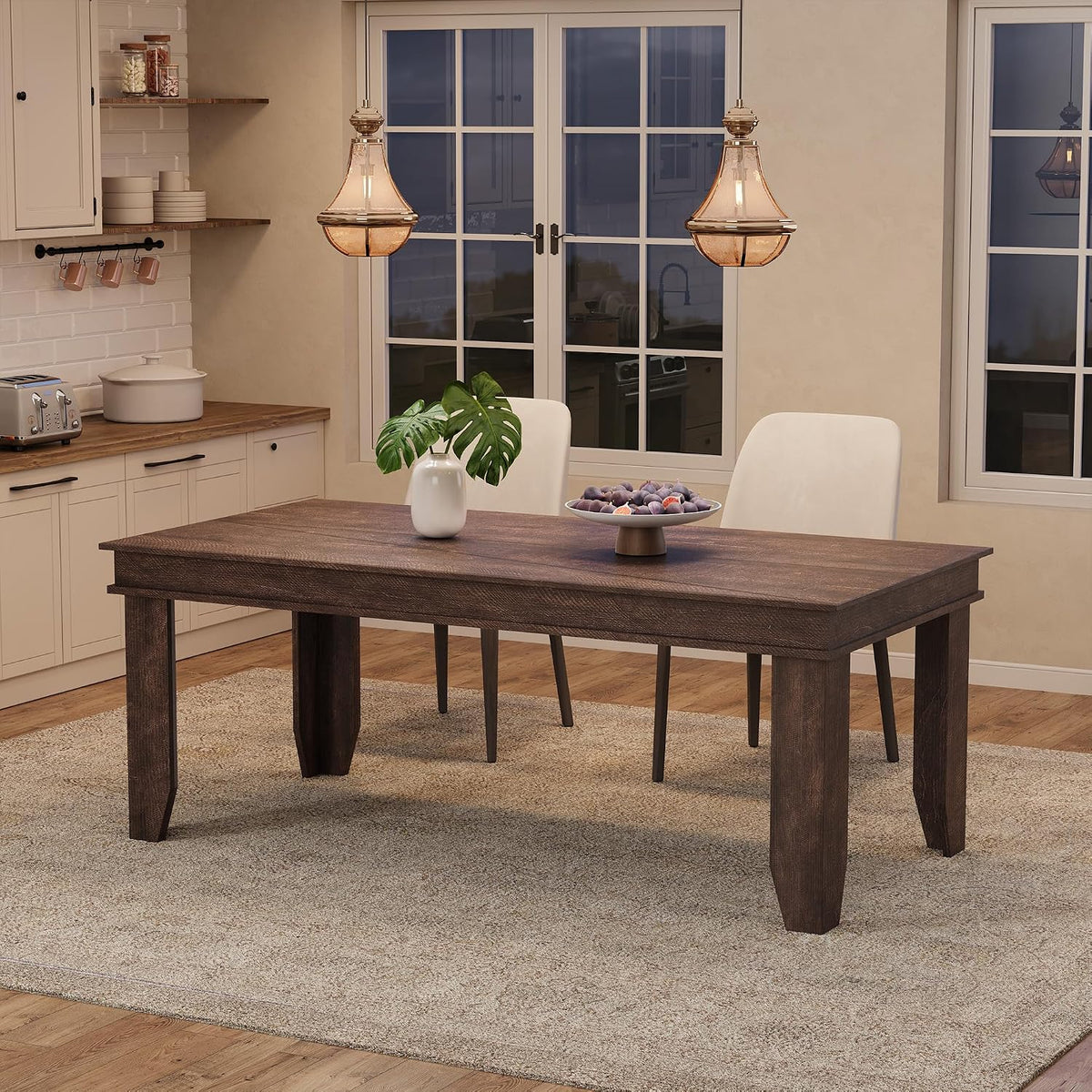 GarveeHome Farmhouse Dining Table for 6-8 People, 71 in Long Kitchen Tables
