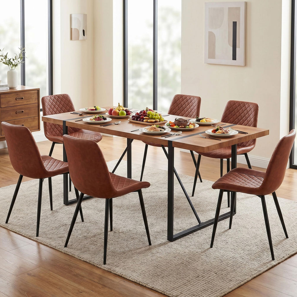 PU Leather Dining Chairs Set of 4, Modern Armless Dining Room Chairs, Comfy Upholstered Kitchen Chairs with Backrest, Black Metal Legs for Living Room, Dinning Room, Beige