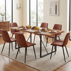 PU Leather Dining Chairs Set of 4, Modern Armless Dining Room Chairs, Comfy Upholstered Kitchen Chairs with Backrest, Black Metal Legs for Living Room, Dinning Room, Beige
