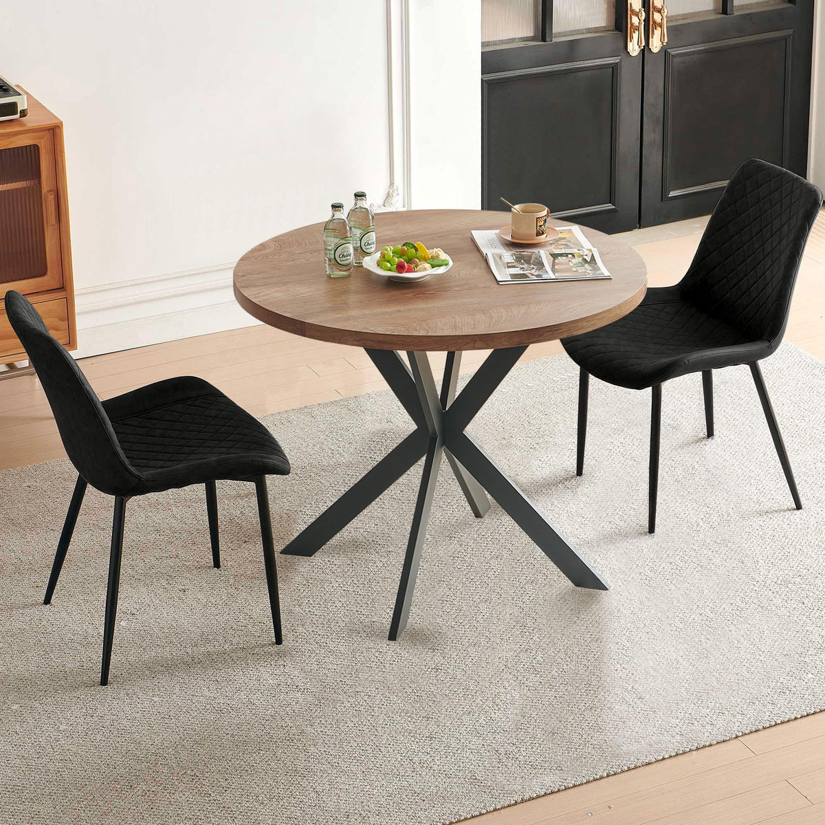 PU Leather Dining Chairs Set of 4, Modern Armless Dining Room Chairs, Comfy Upholstered Kitchen Chairs with Backrest, Black Metal Legs for Living Room, Dinning Room, Beige