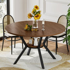 42" Round Dining Table for 4, Farmhouse Kitchen Table with Storage, Space Saving Circle Dinner Table, Rustic Wood Kitchen & Dining Room Tables with Metal Legs for Home, Apartment, Office, Restaurant