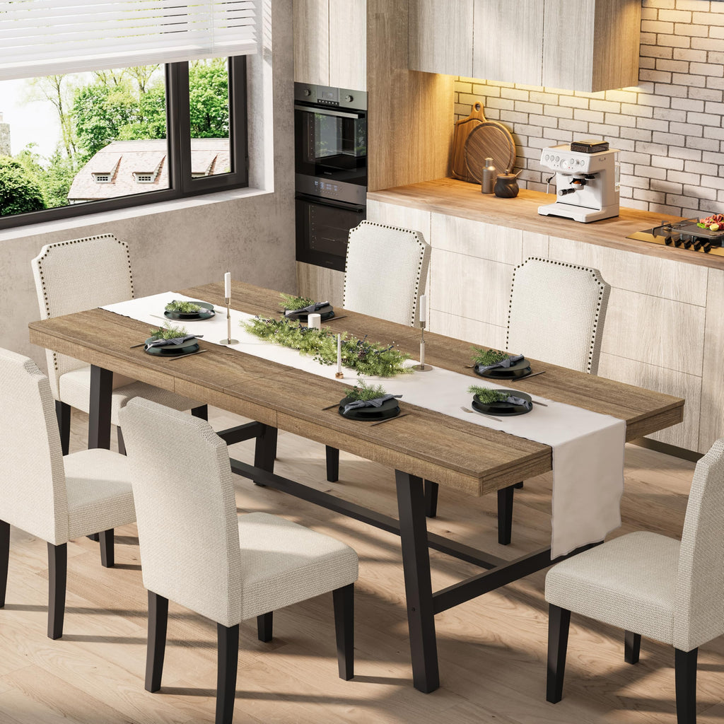 Garvee 79" Heavy Duty Kitchen Table, Rustic Dining Table, Brown
