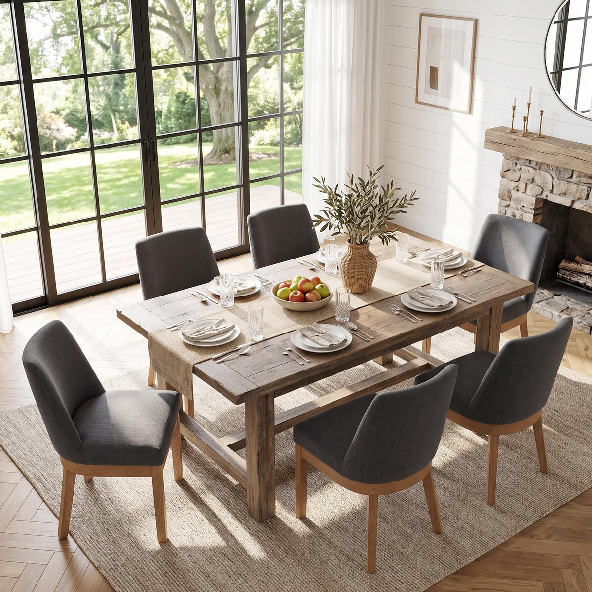 HNY Modern Dining Chairs Set of 6 with Comfortable Back Support, Farmhouse Soft Linen Upholstered Kitchen Dining Room Chairs with Solid Wood Legs, Armless Accent Side Chairs for Living Room, Beige