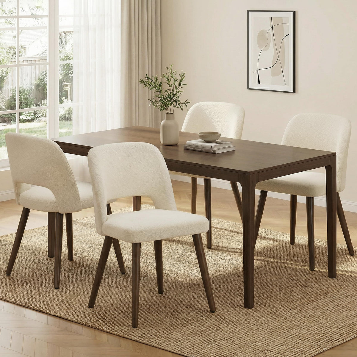 Usaint Wooden Dining Chairs Set of 4, Fabric Dining Room Chairs, Green