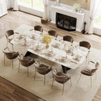 Extendable Dining Table with Leaf, 78"-110" Rectangular Sintered Stone, Marble-Look Top, Seats 6-14, Metal Base, Easy-Clean, Heat & Scratch Resistant, Dining Room/Kitchen Table for Family Gatherings