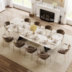 Extendable Dining Table with Leaf, 78"-110" Rectangular Sintered Stone, Marble-Look Top, Seats 6-14, Metal Base, Easy-Clean, Heat & Scratch Resistant, Dining Room/Kitchen Table for Family Gatherings