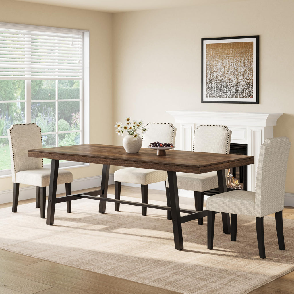 GarveeHome Industrial Dining Table for 6-8 People, 70.87" Long Large Kitchen Table with Sturdy Metal Frame, Rectangular Counter for Dinner, Kitchen, Dining Room (Natural, 71" Non-extendable)