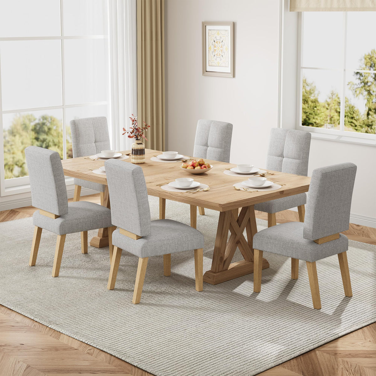Wooden Dining Chairs Set of 4, Modern Farmhouse Dining Room Chairs with Cloud-Like Thick Cushion, Solid Wood Frame, Upholstered Kitchen Chairs for Dining Room, Living Room, Restaurant, Easy Assemble